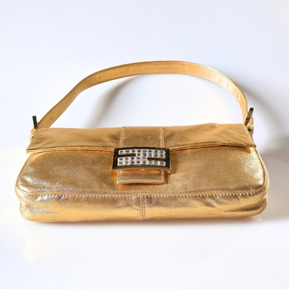 Fendi Baguette Gold Metallic Crystal Detail ASO SATC - Picture 7 of 14